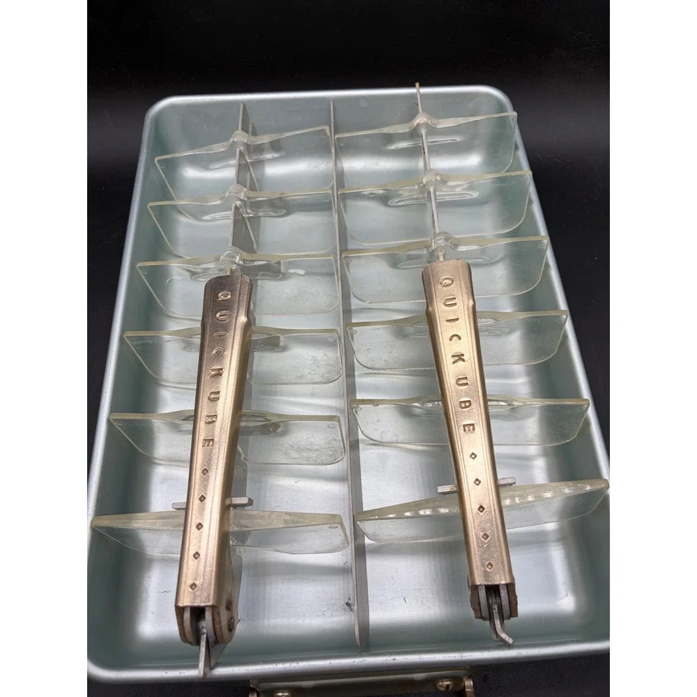 Vintage Frigidaire Quickube Aluminum Ice Cube Tray Blue Anodized Metal 2 Lever